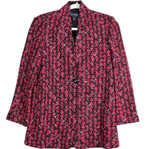 St John Jacket Womens 2 Red Tweed Knit Wool Blend Timeless Business One Button